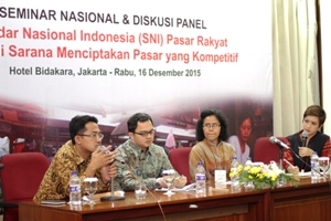 Suasana seminar nasional bertajuk "Standar Nasional Indonesia (SNI) Pasar Rakyat sebagai Sarana Menciptakan Pasar yang Kompetitif" hari ini di Jakarta.